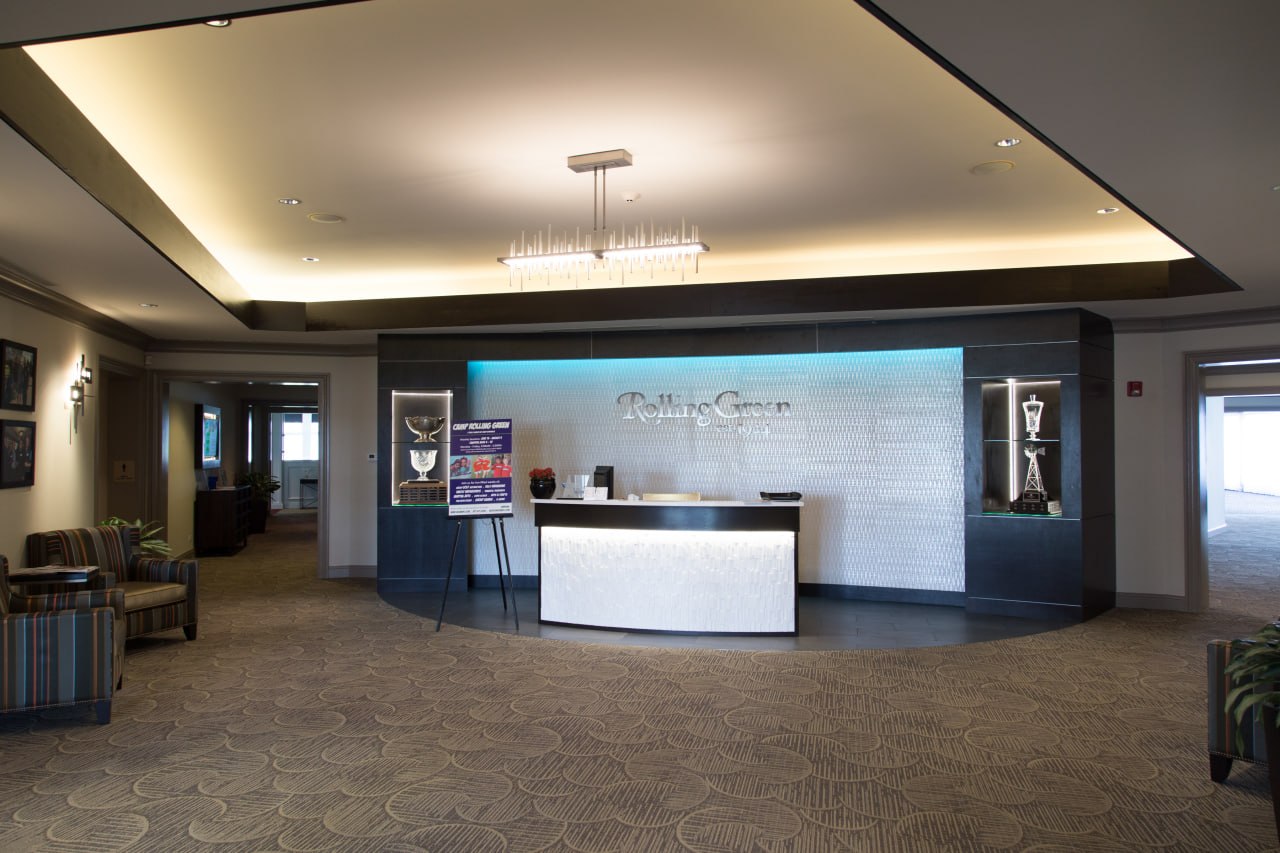 Golf club reception area with trophy displays